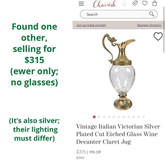 Vintage Italian Silver Plated Crystal Ewer Dragon Victorian Decanter, 12 Glasses - Picture 4 of 15